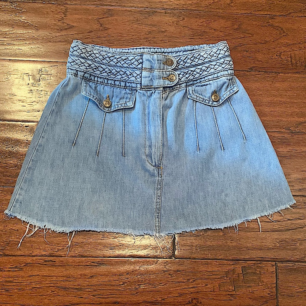 Free People A-Line Chambray Denim Mini Skirt